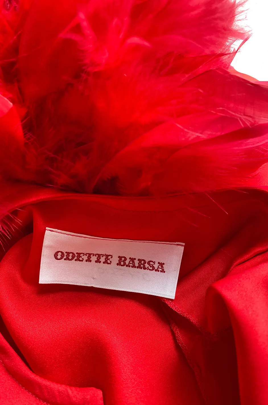 1960s Odette Barsa Loose & Easy Fitting Red Caftan w Wide Red Feather Cuffs
