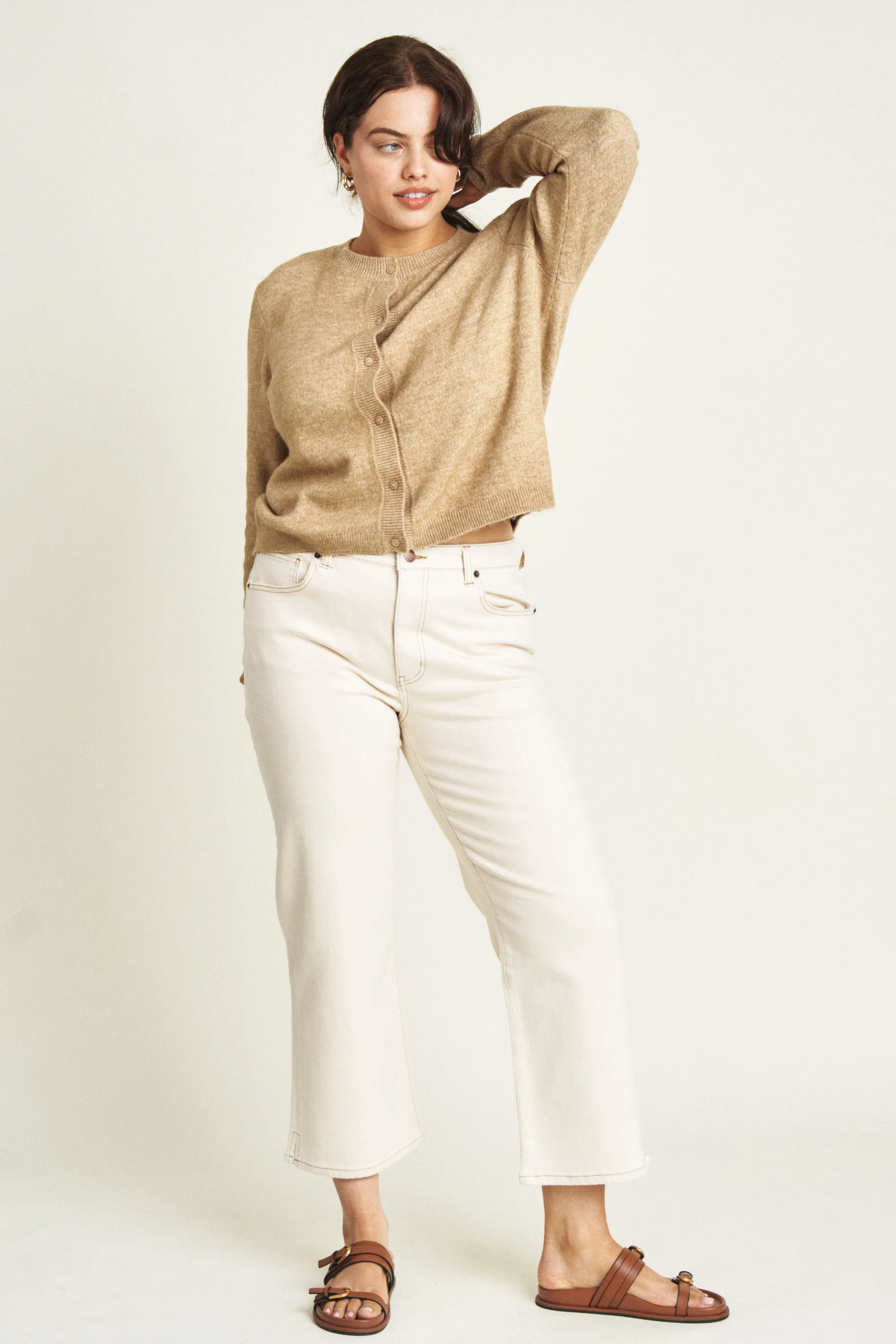 Addington High Rise Wide Leg Crop Ecru