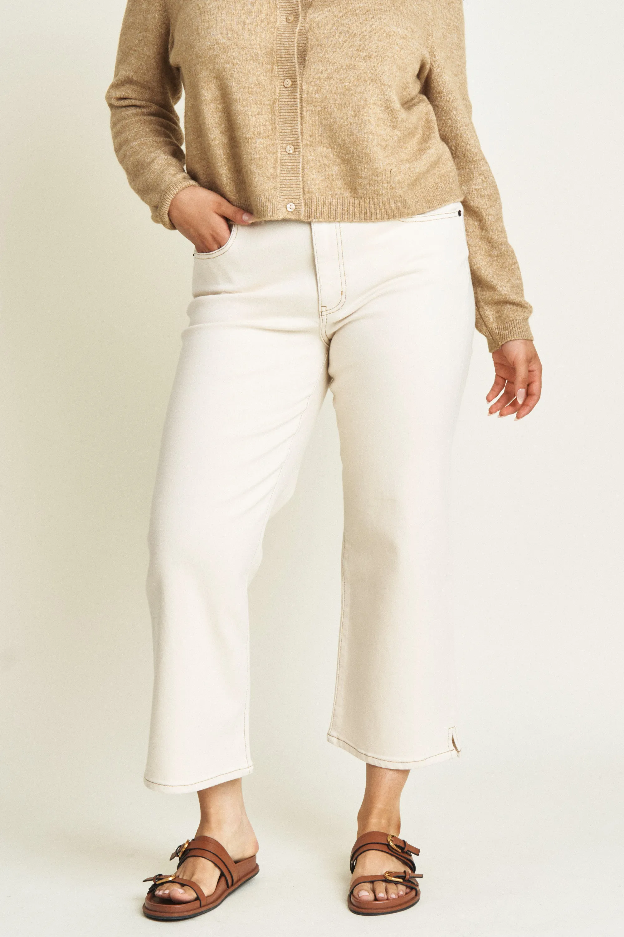 Addington High Rise Wide Leg Crop Ecru