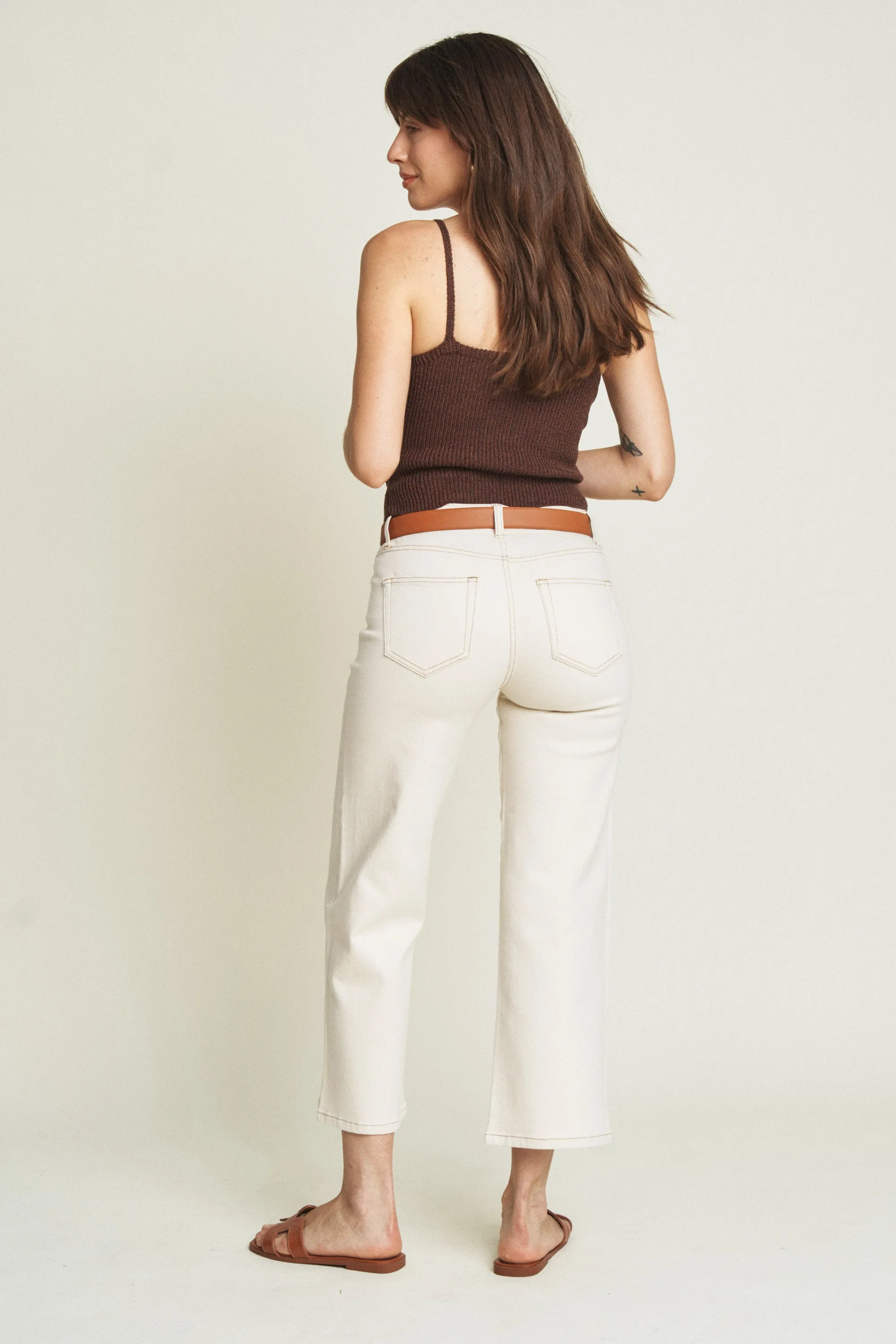 Addington High Rise Wide Leg Crop Ecru