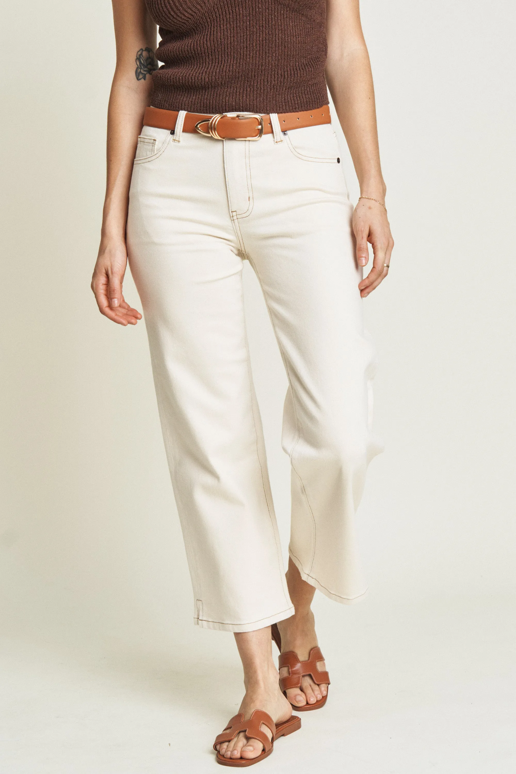 Addington High Rise Wide Leg Crop Ecru