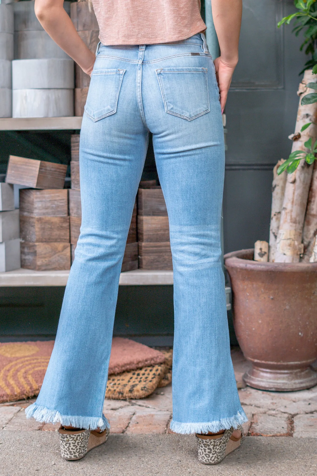 Beachy Blues High Rise Distressed Hem Boot Cut