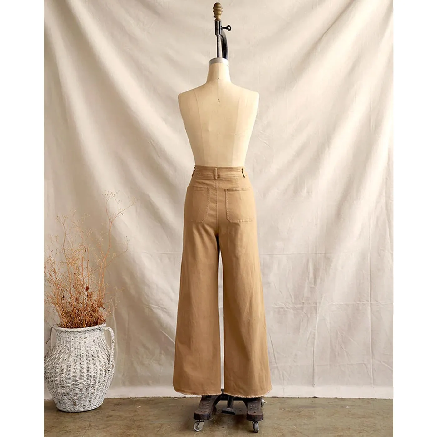 Beige Wide Leg Frayed Hem Jeans