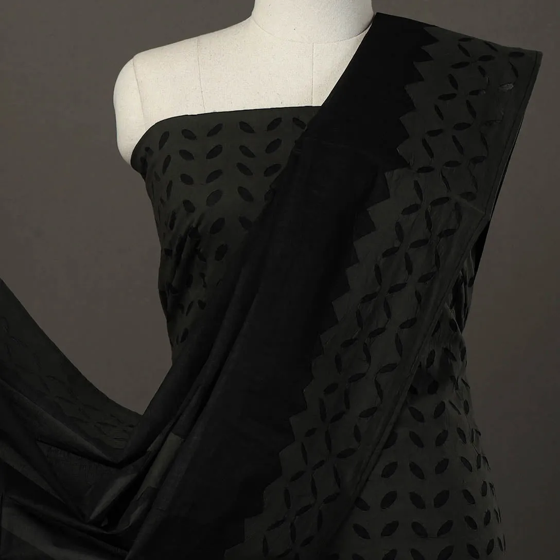 Black - 3pc Cut Work Cotton Barmer Applique Dress Material 01
