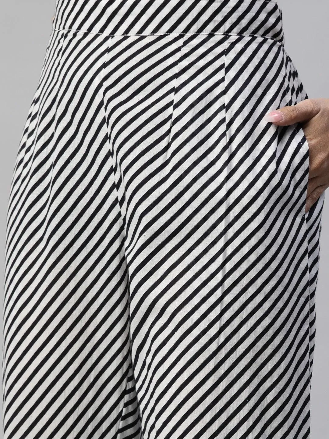 Black And White Cotton Kurta Pant Set With Dupatta