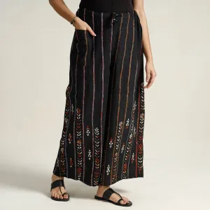 Black - Bengal Khesh Weaving Kantha Embroidery Cotton Palazzo 07