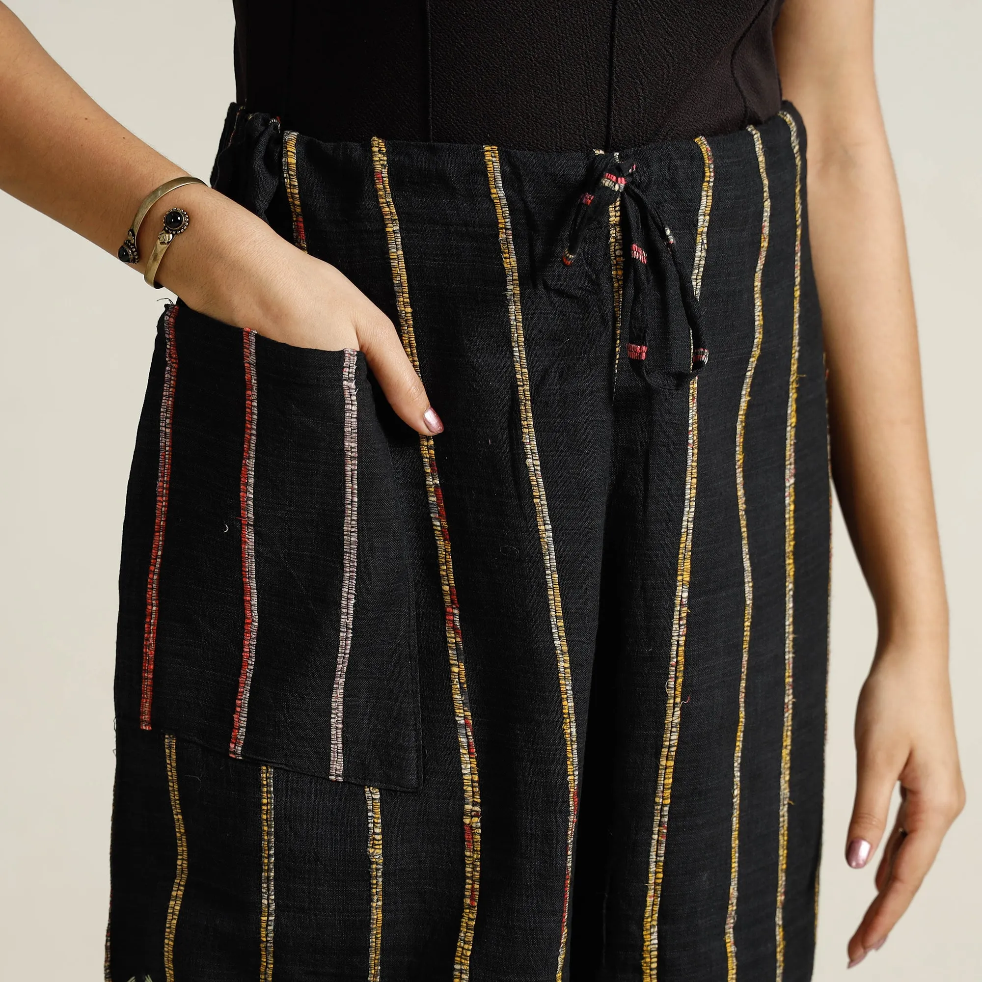 Black - Bengal Khesh Weaving Kantha Embroidery Cotton Palazzo 20