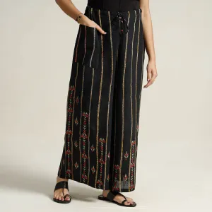 Black - Bengal Khesh Weaving Kantha Embroidery Cotton Palazzo 20