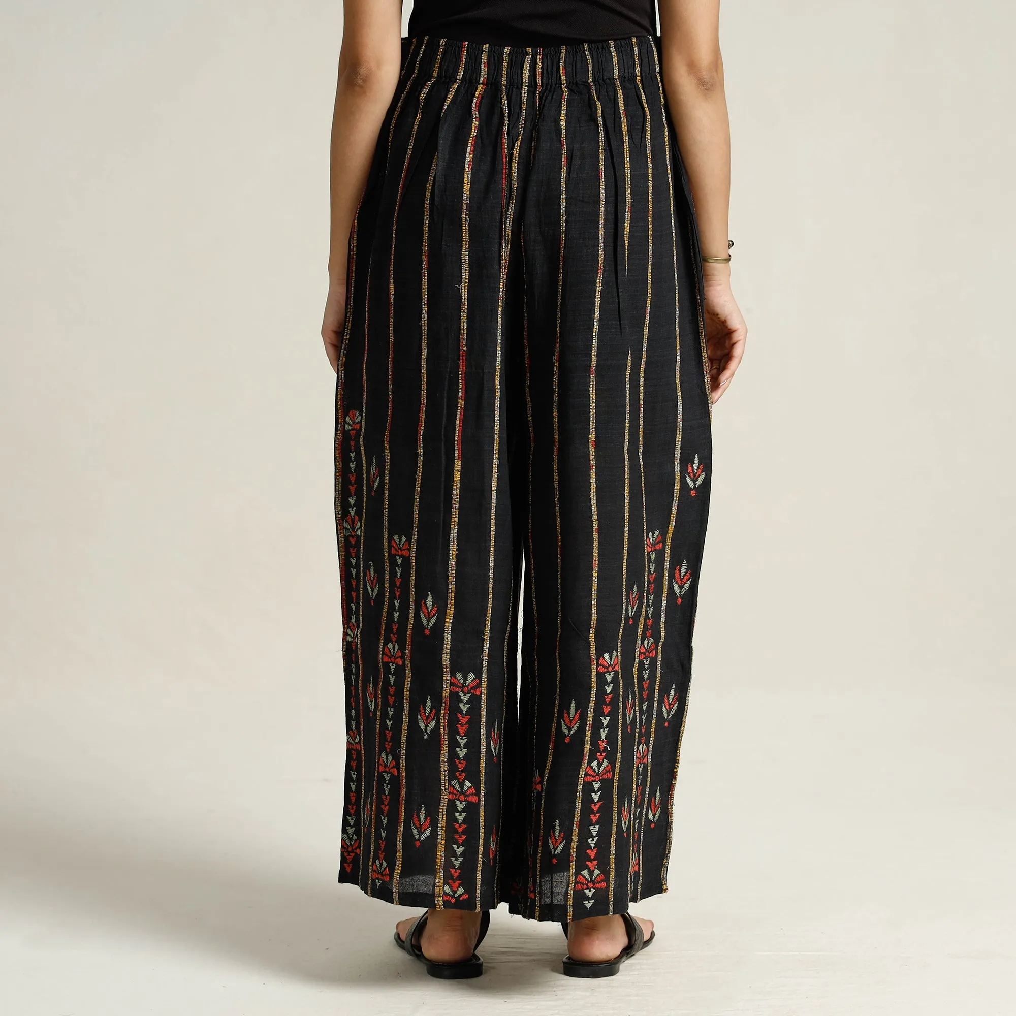 Black - Bengal Khesh Weaving Kantha Embroidery Cotton Palazzo 20