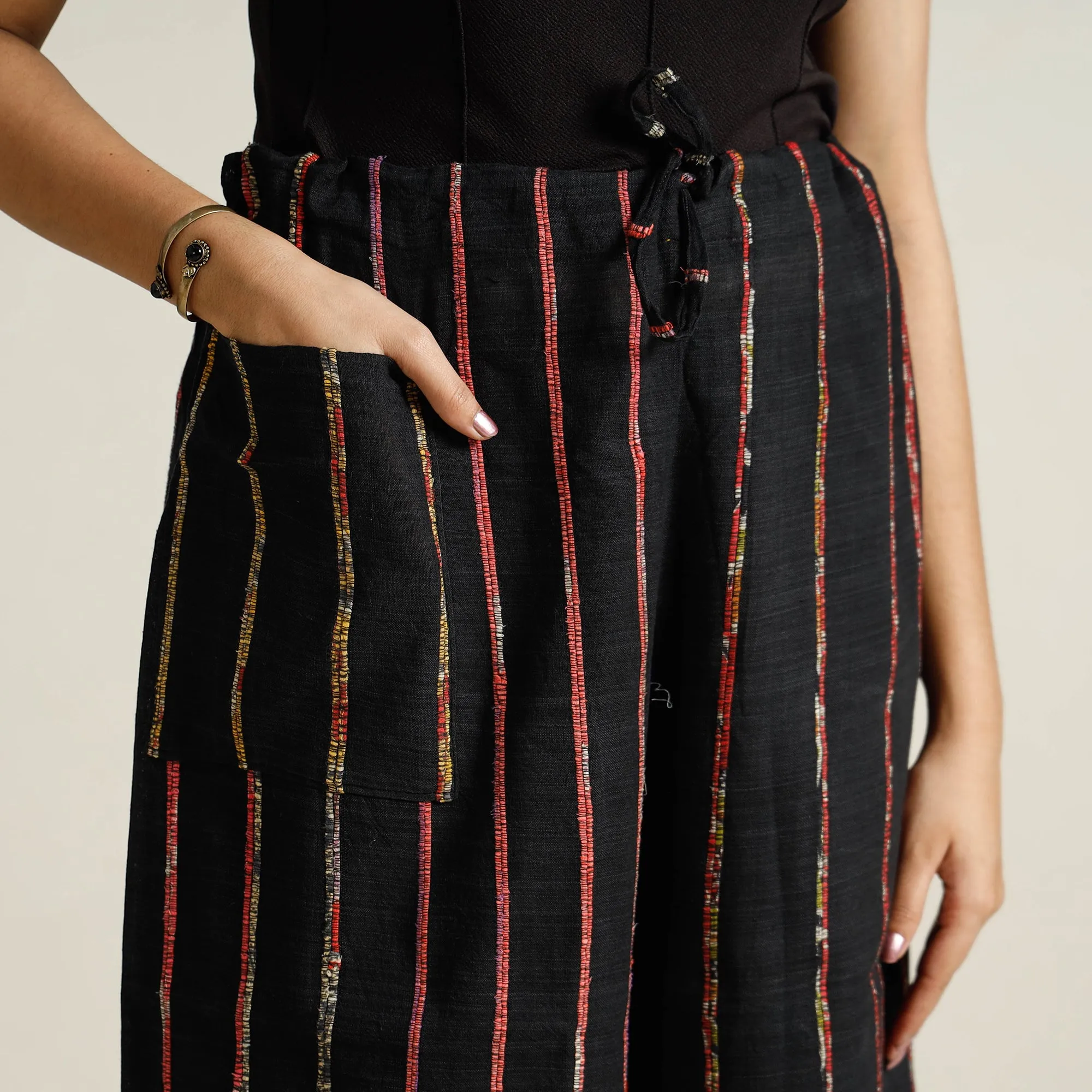 Black - Bengal Khesh Weaving Kantha Embroidery Cotton Palazzo 23