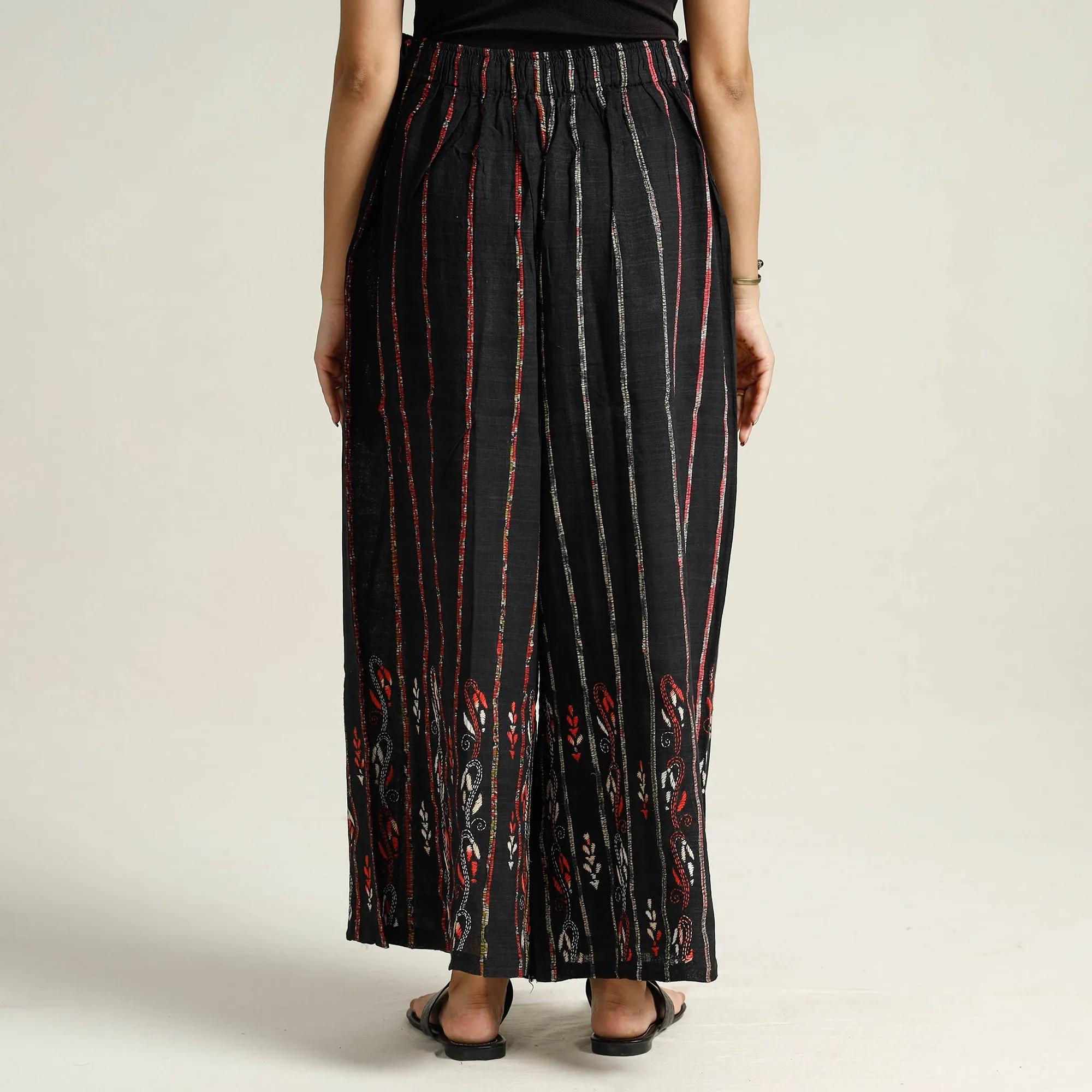 Black - Bengal Khesh Weaving Kantha Embroidery Cotton Palazzo 23