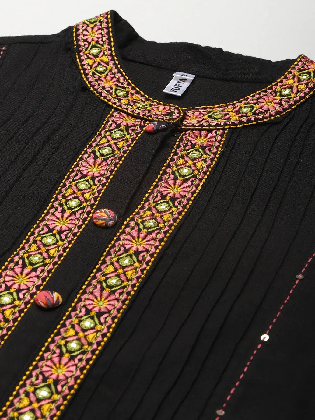 Black Kantha Work Dupatta Set