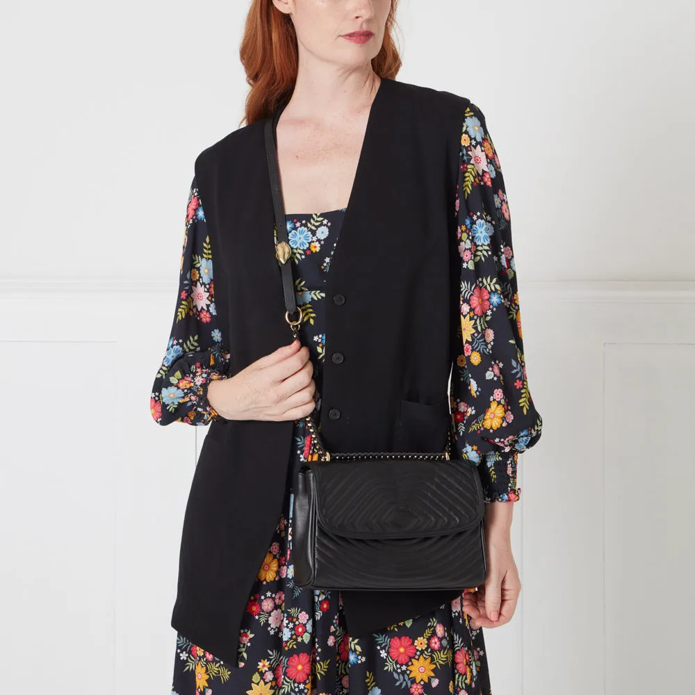 BLACK LIP RIPPLE QUILTED LEATHER BROOKE CROSSBODY BAG