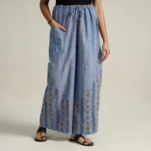 Blue - Bengal Khesh Weaving Kantha Embroidery Cotton Palazzo 48