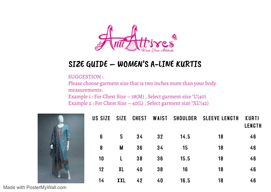 Blue Chanderi Muslin Kurta, Pants and Dupatta set