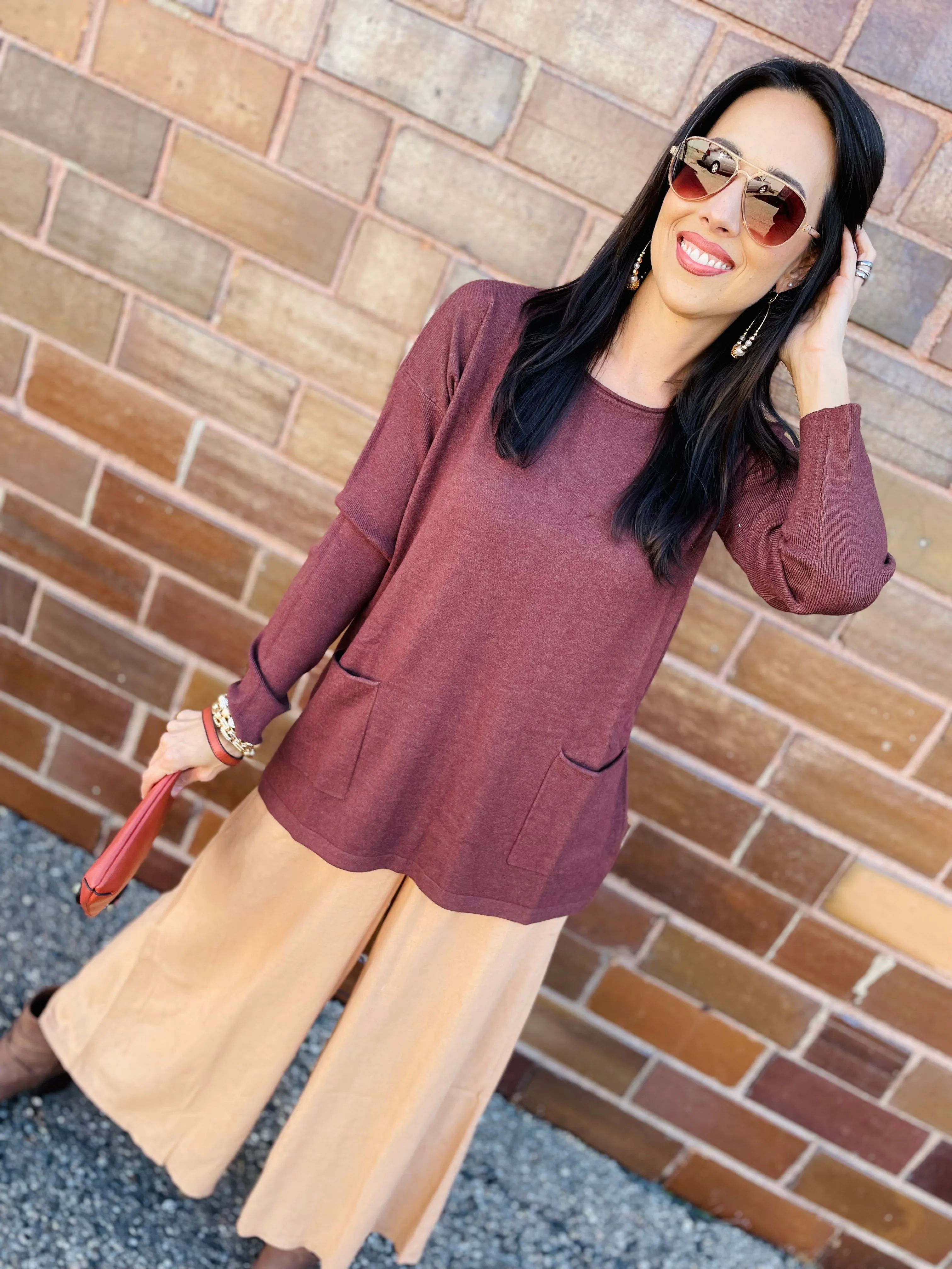 Camel - Wide Leg Linen Pants