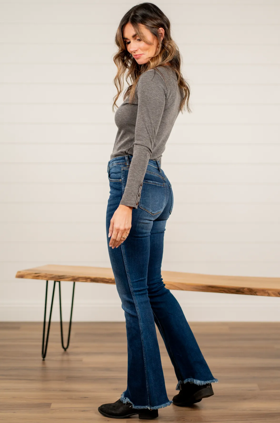 Carson High Rise Fray Hem Flare
