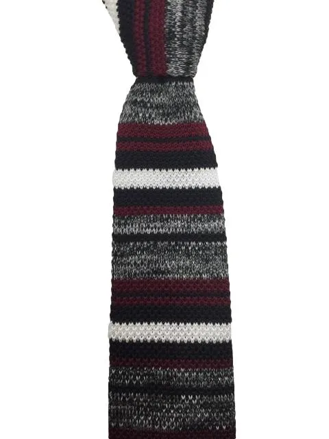 Charcoal Gray, Black, White, Burgundy Pointed Tip Men's Knit Tie