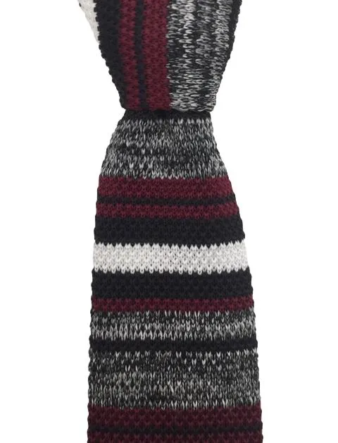 Charcoal Gray, Black, White, Burgundy Pointed Tip Men's Knit Tie