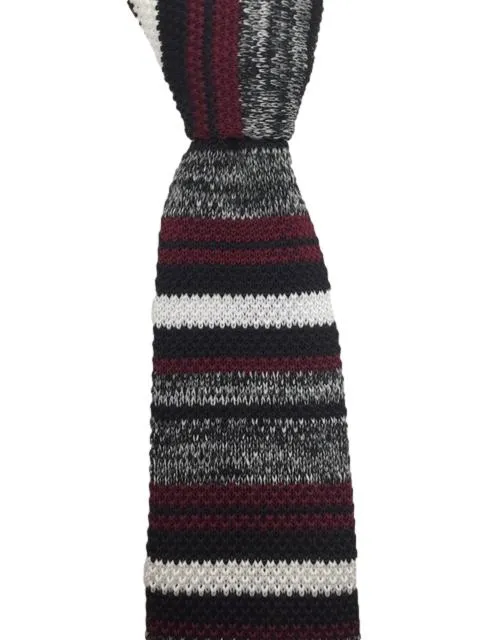 Charcoal Gray, Black, White, Burgundy Pointed Tip Men's Knit Tie