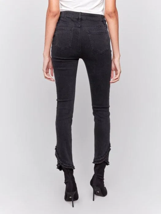 CHARCOAL SLIM FIT JEANS WITH FRAYED TULIP HEM
