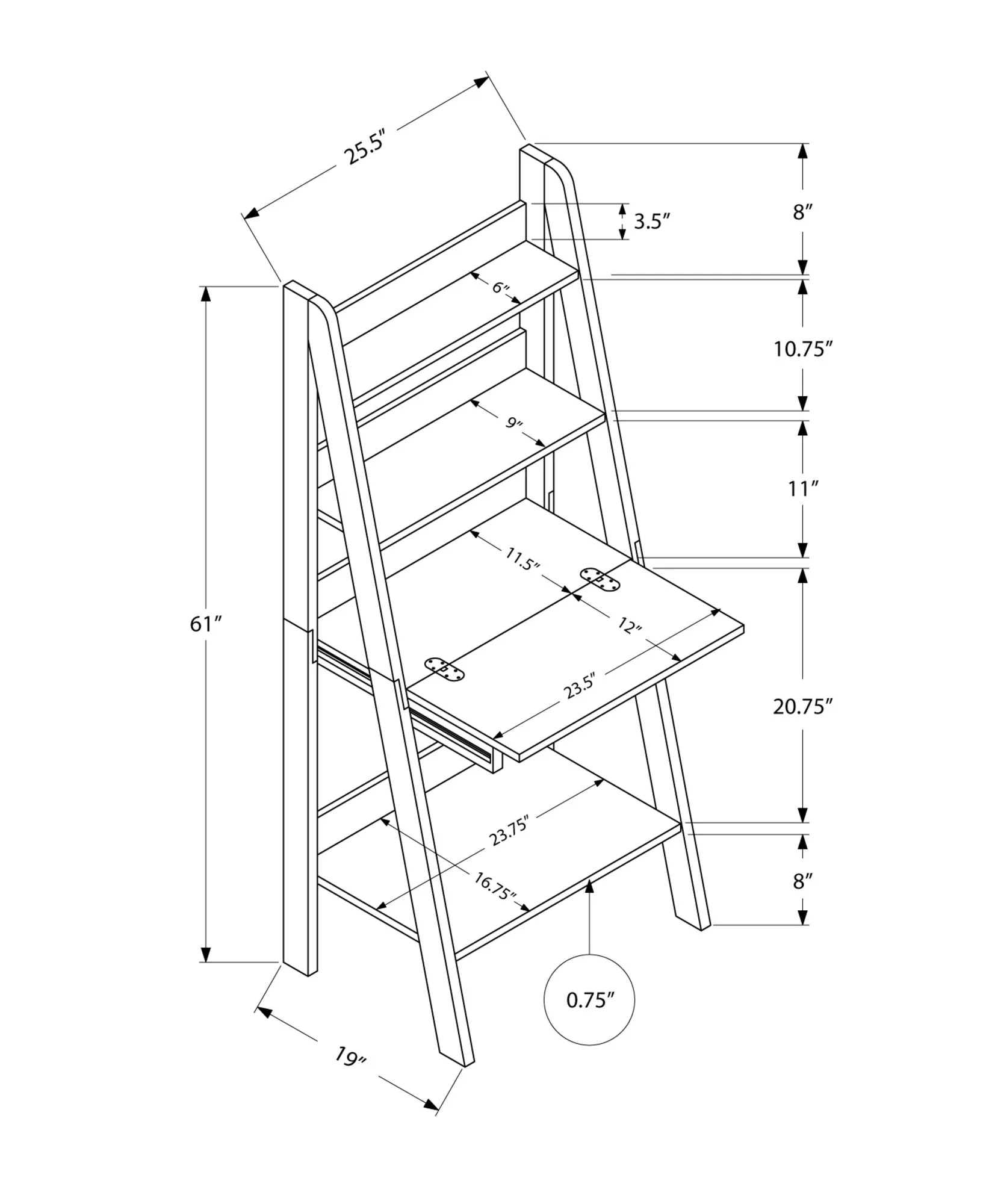 Computer Desk - 61"H / Dark Taupe Ladder Style