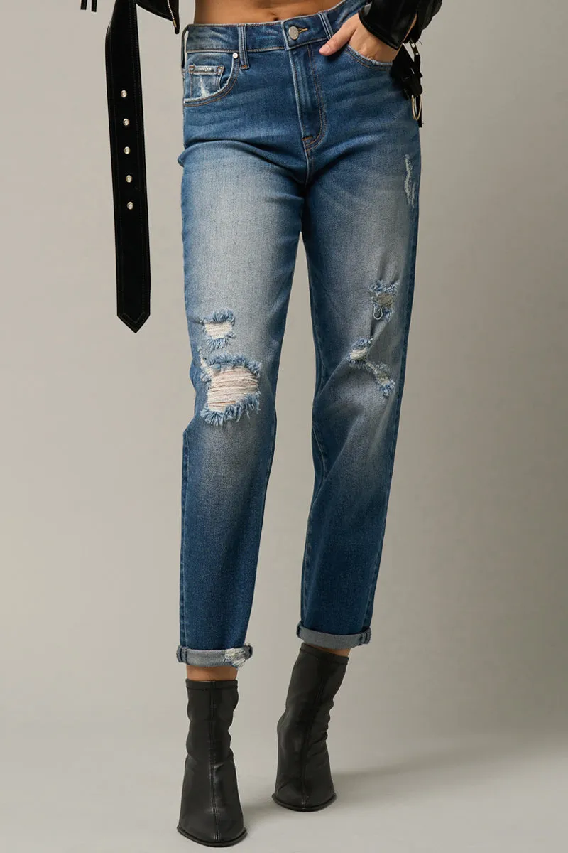 Dark Wash Girlfriend Stretched Jeans