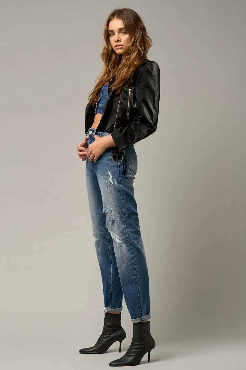 Dark Wash Girlfriend Stretched Jeans