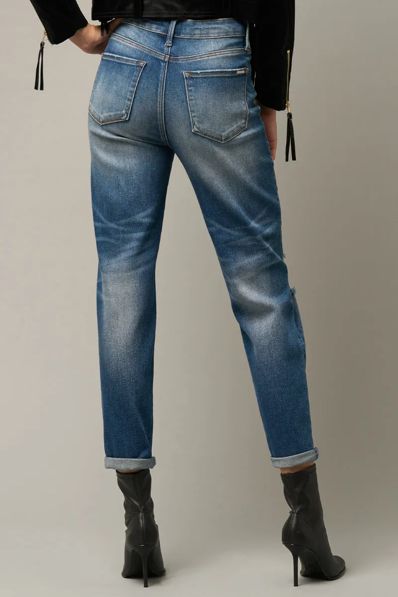 Dark Wash Girlfriend Stretched Jeans