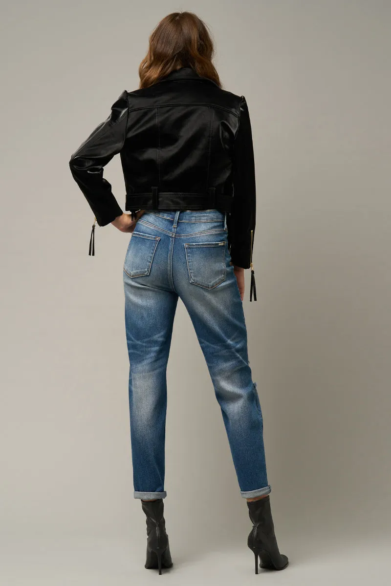 Dark Wash Girlfriend Stretched Jeans