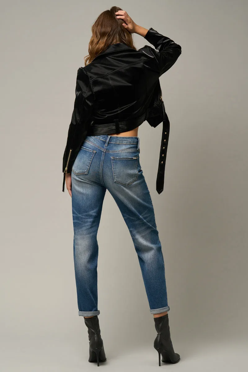 Dark Wash Girlfriend Stretched Jeans