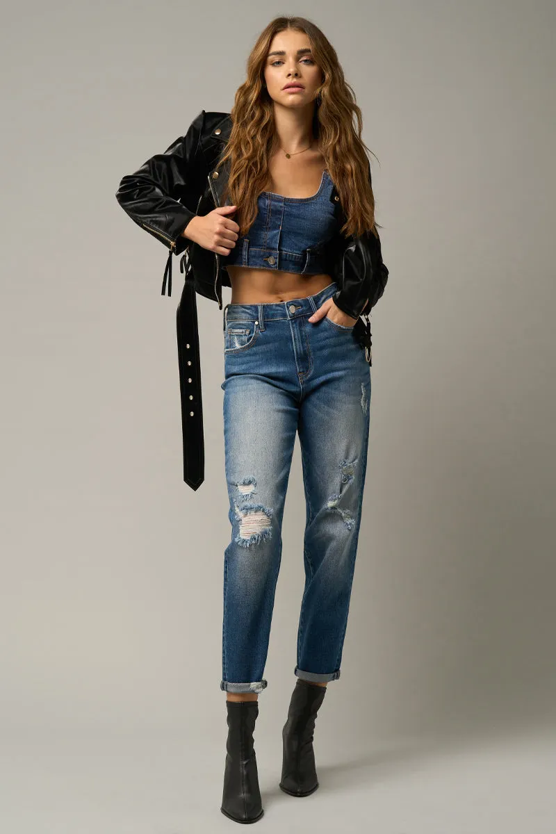 Dark Wash Girlfriend Stretched Jeans