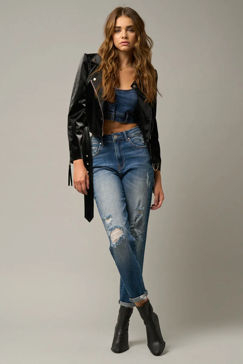 Dark Wash Girlfriend Stretched Jeans