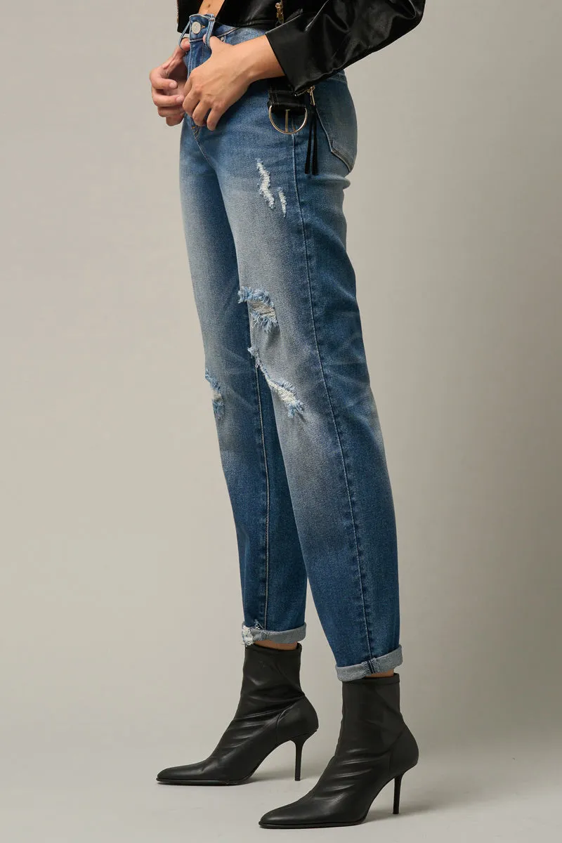 Dark Wash Girlfriend Stretched Jeans