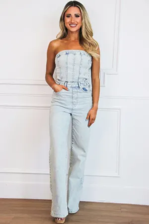 Ellis Strapless Denim Jumpsuit: Light Wash