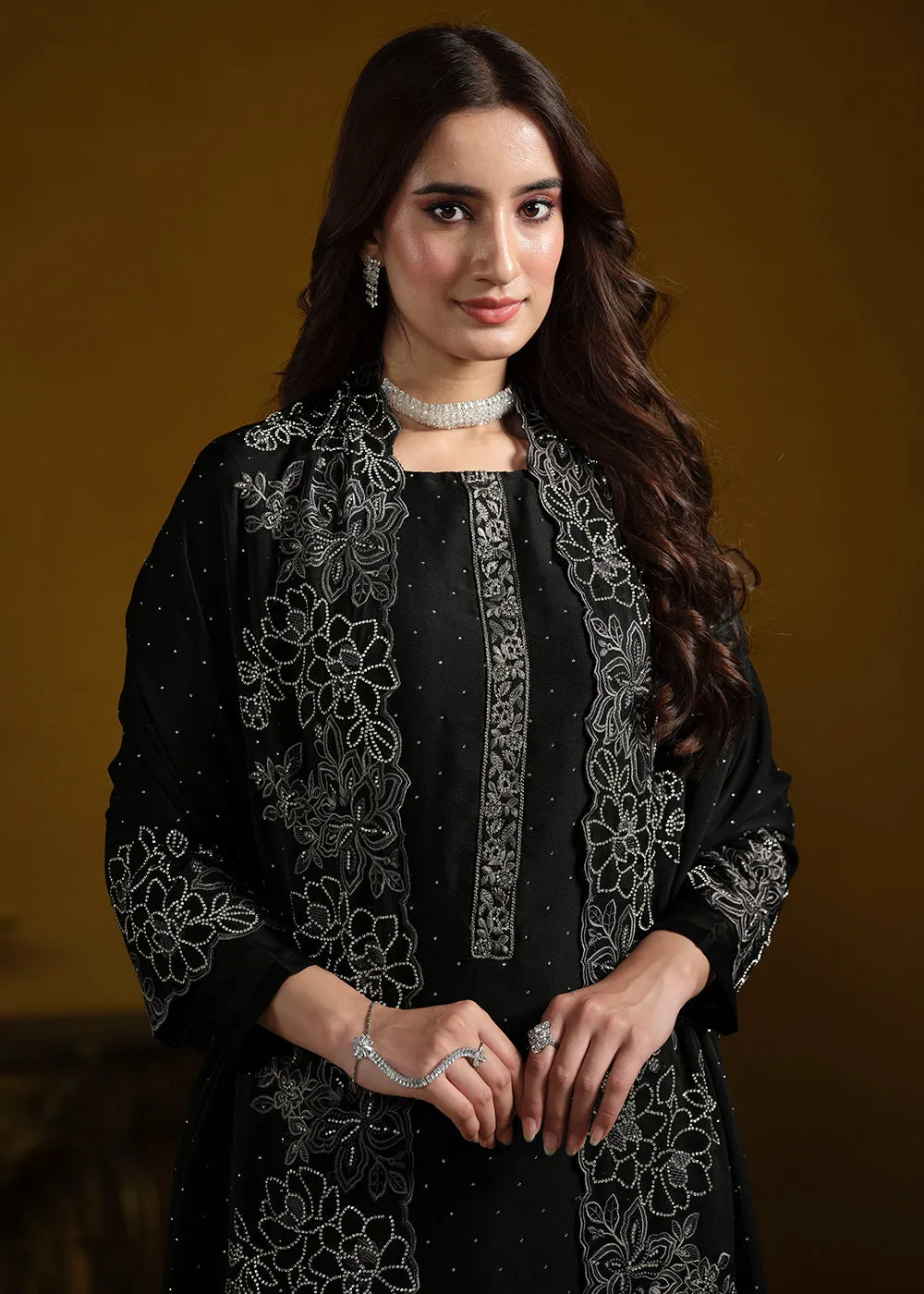 Fabulous Black Georgette Festive Pant Salwar Suit