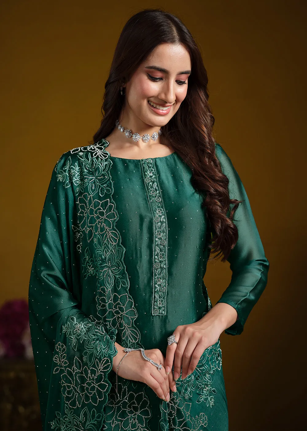 Fabulous Green Georgette Festive Pant Salwar Suit
