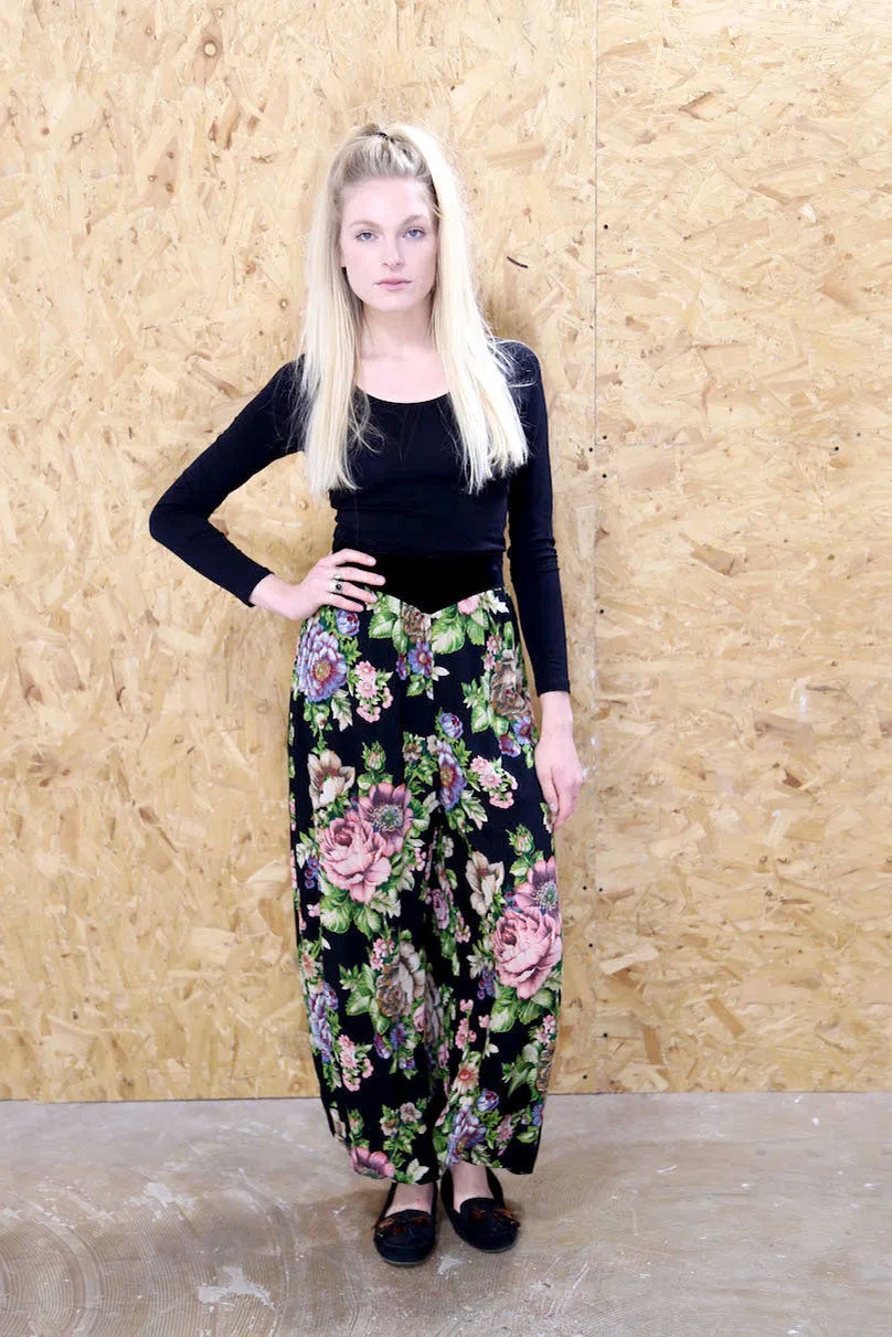 Floral Printed Black Harem Style Pants