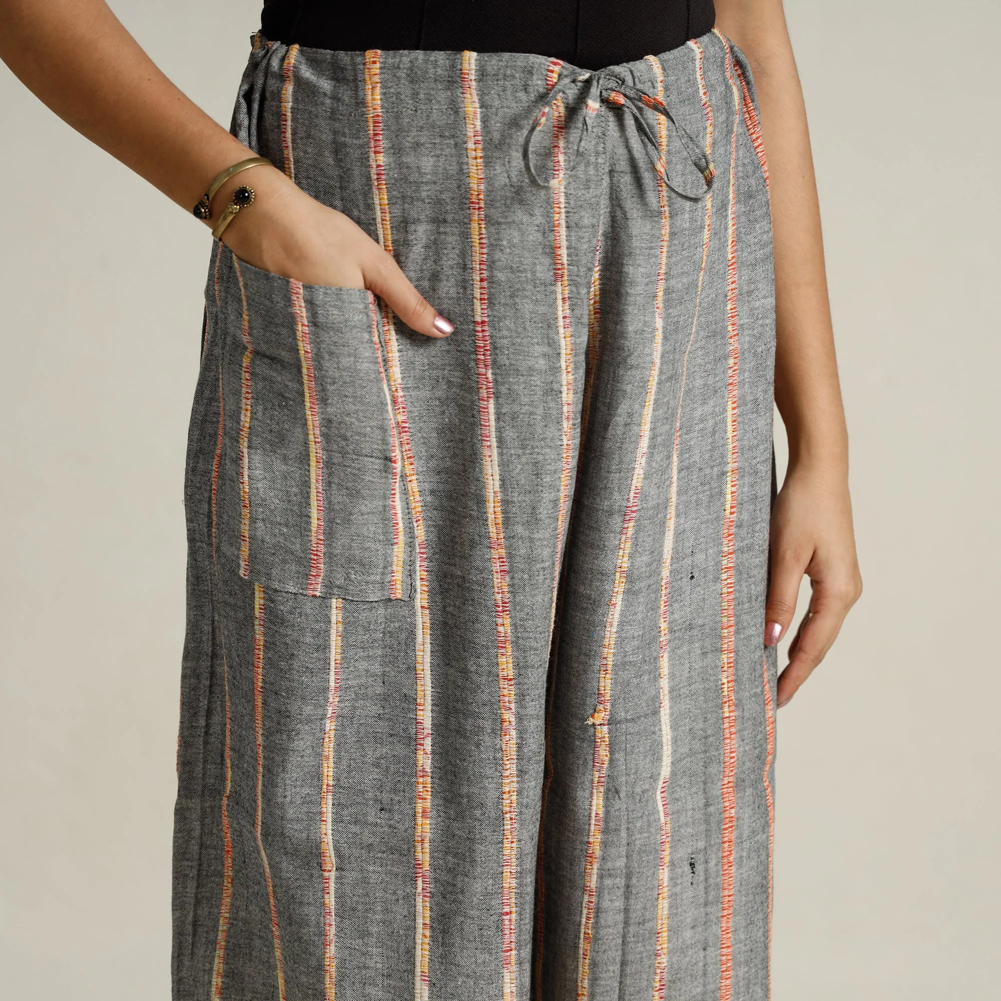 Grey - Bengal Khesh Weaving Kantha Embroidery Cotton Palazzo 67