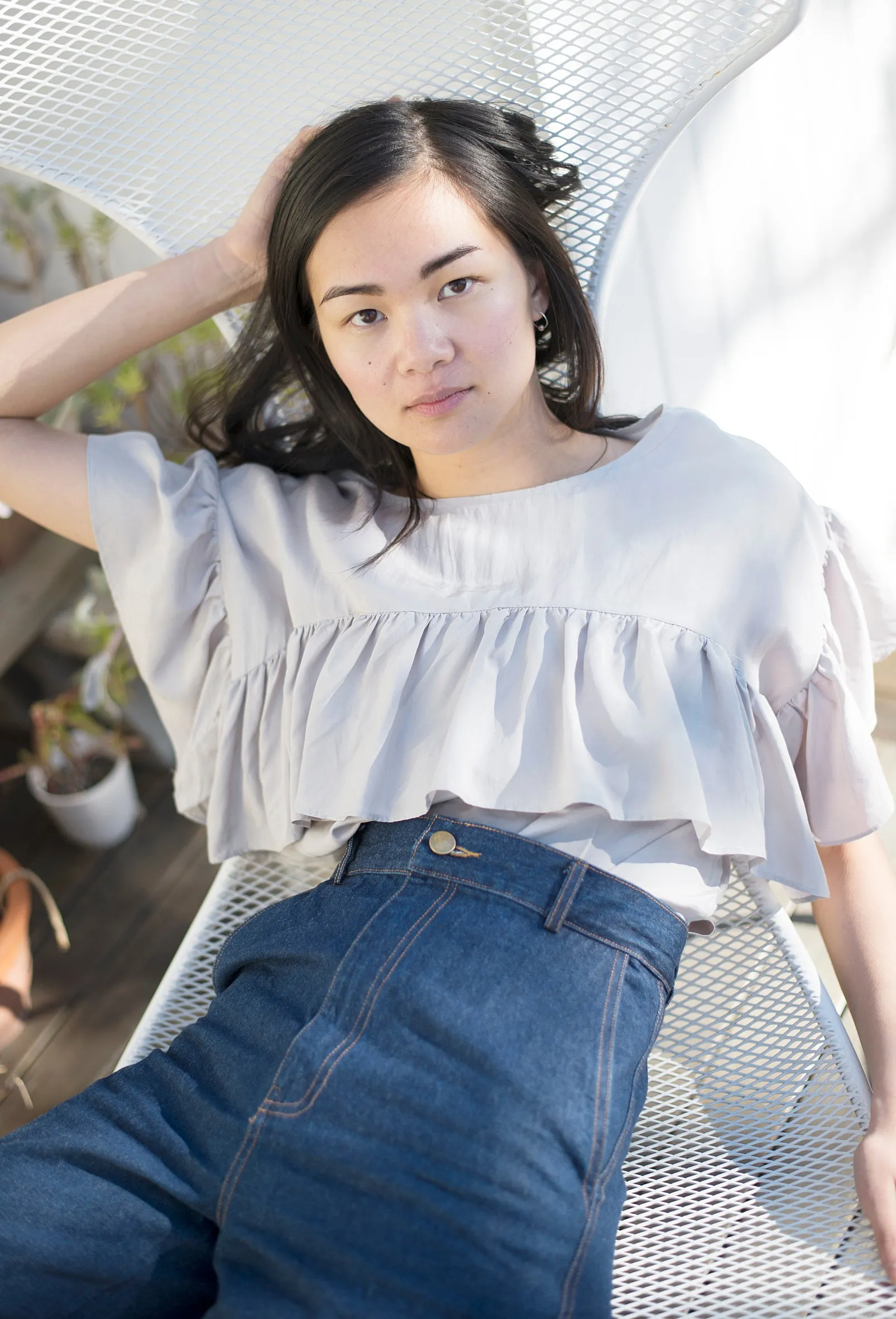Grey Ruffle Top