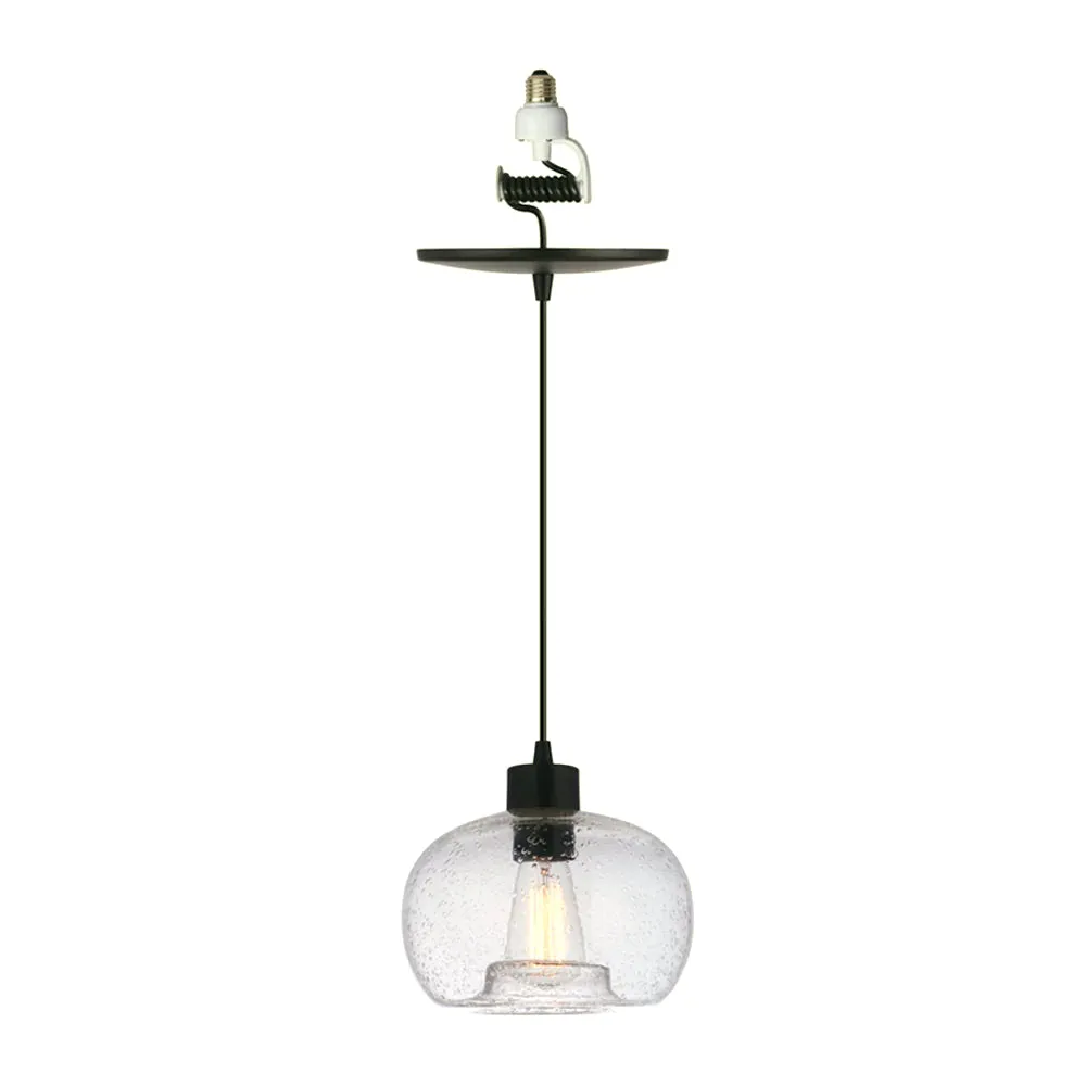 Hand-Blown Seeded Clear Glass Matte Black Instant Pendant Recessed Can Conversion Kit