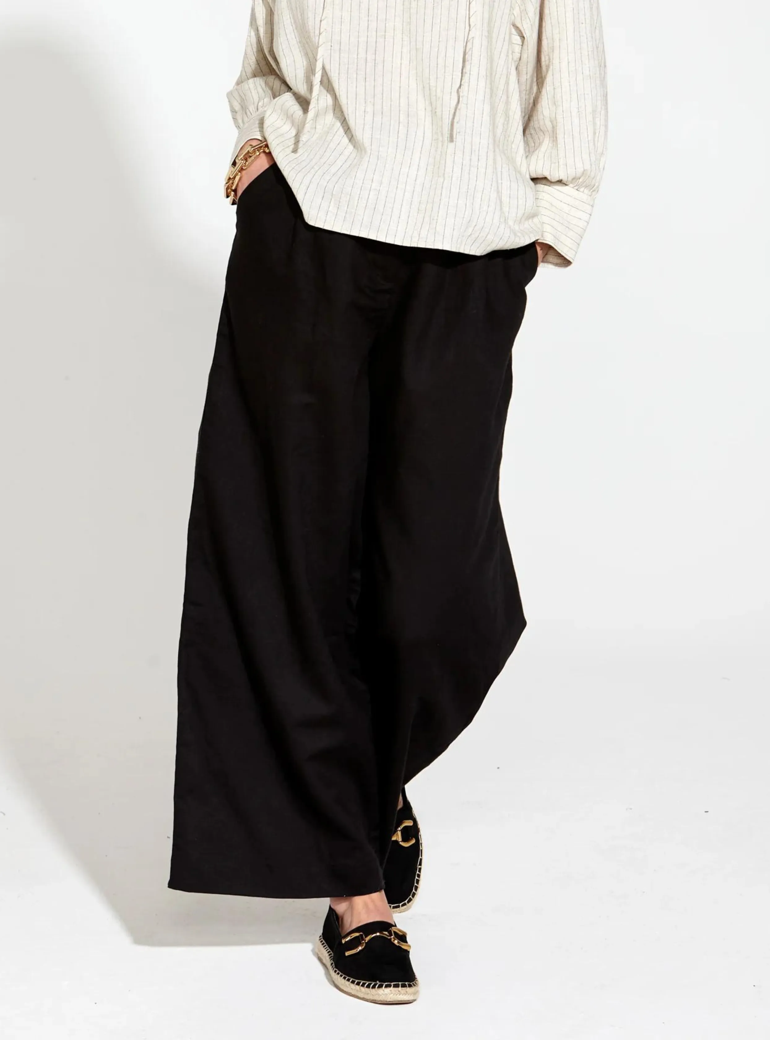 HERITAGE LINEN WIDE LEG PANT - Black
