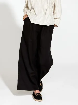 HERITAGE LINEN WIDE LEG PANT - Black
