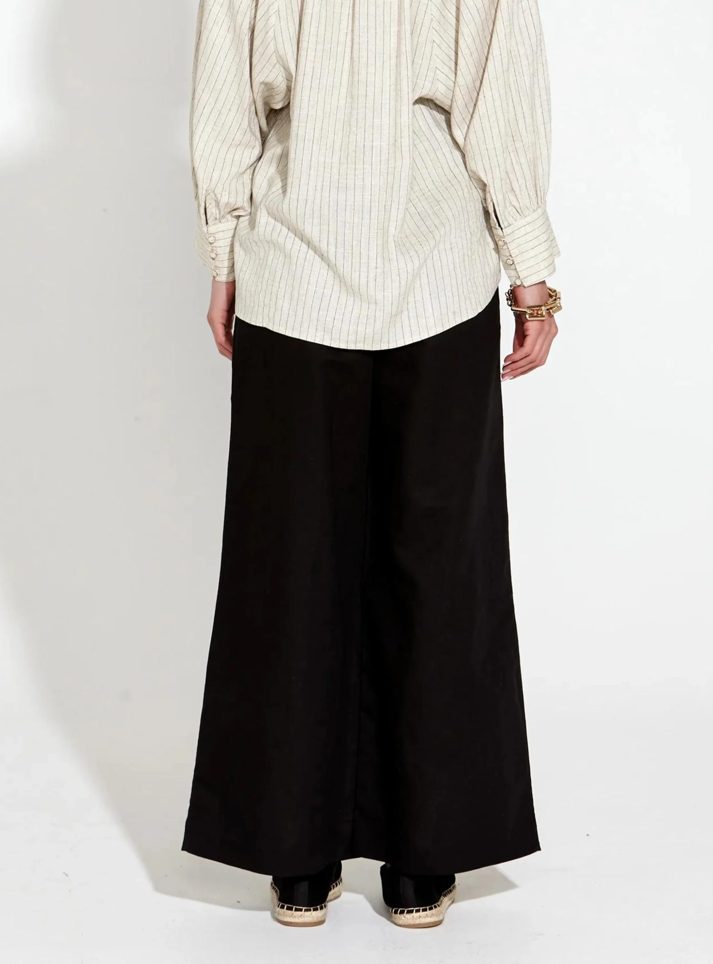HERITAGE LINEN WIDE LEG PANT - Black