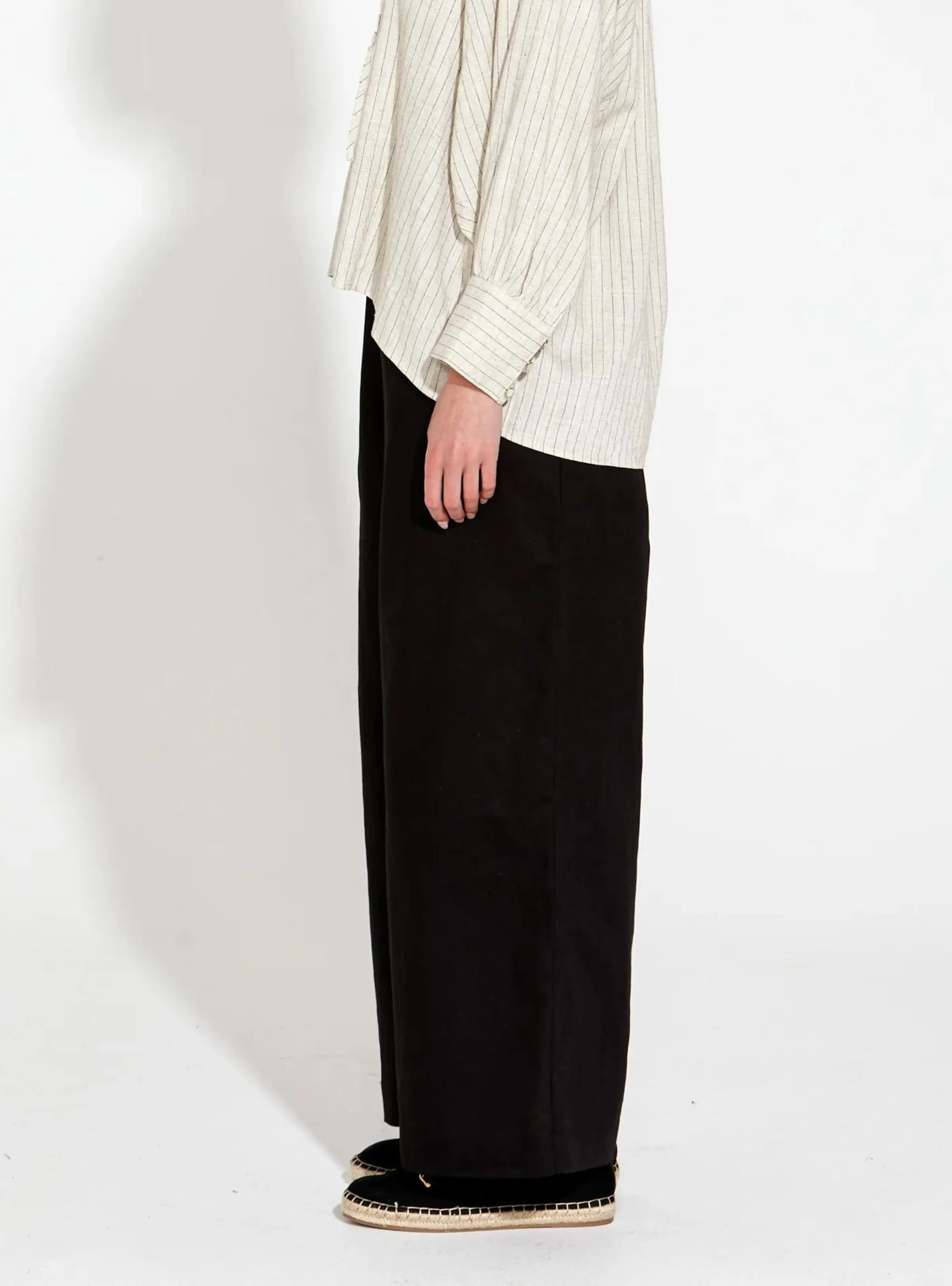 HERITAGE LINEN WIDE LEG PANT - Black