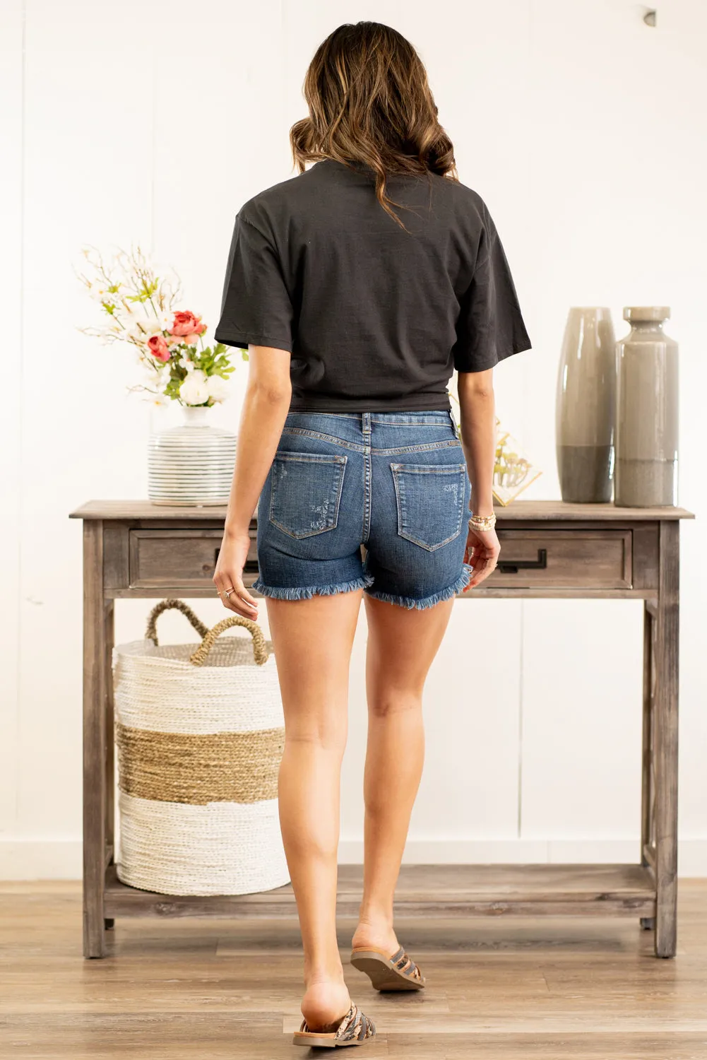 High Rise Fray Hem Shorts