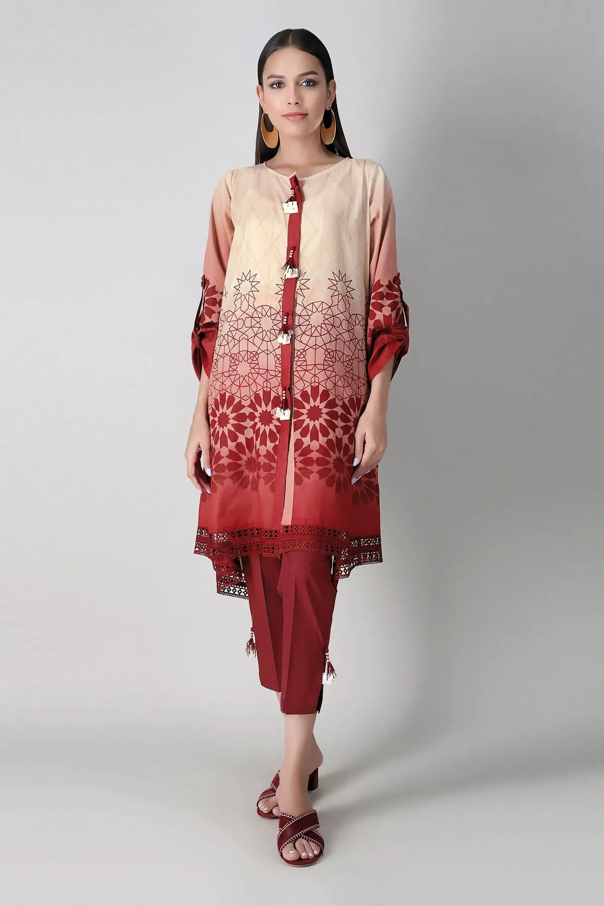 Khaadi Spring Collection 2021 – 2PC Suit · Printed Kameez Pants · J21201 Red