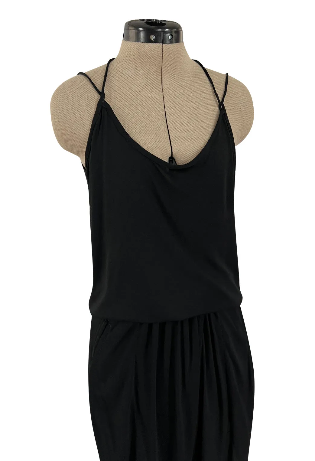 Late 1970s Ossie Clark Gold Label Slinky Black Jersey Tank Top & Peg Leg Pant Set