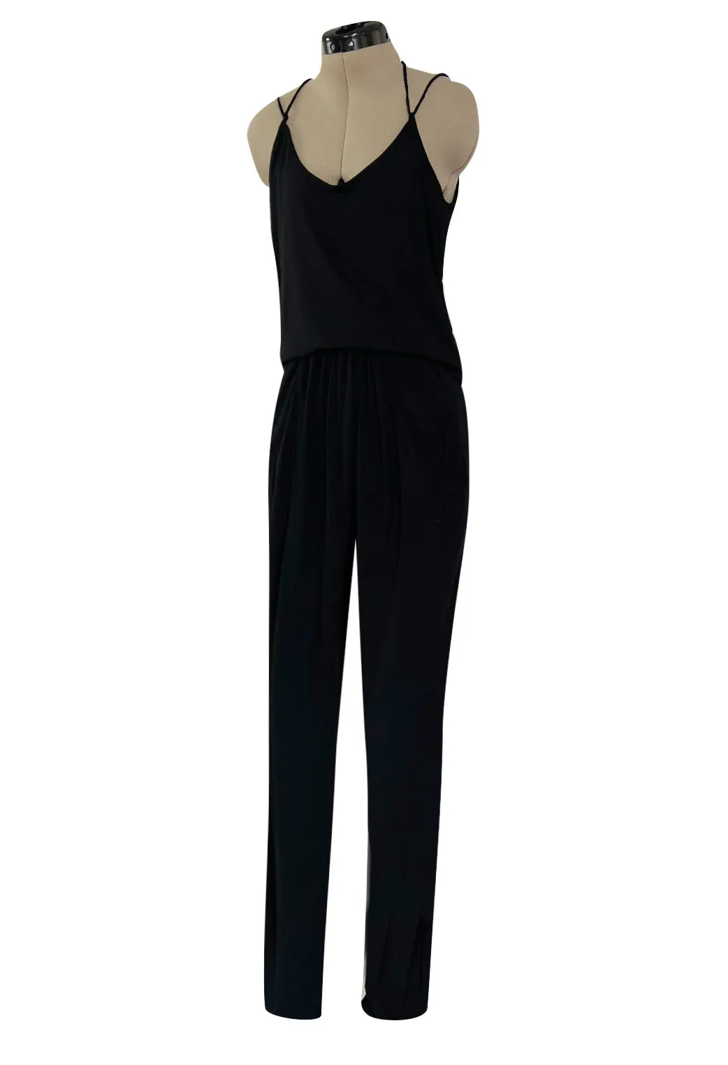 Late 1970s Ossie Clark Gold Label Slinky Black Jersey Tank Top & Peg Leg Pant Set