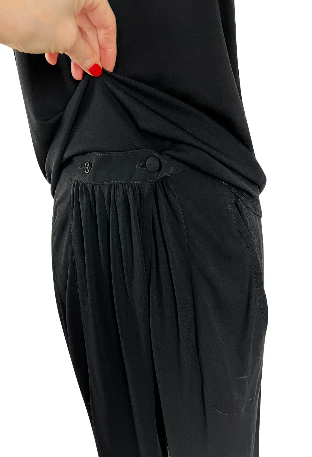 Late 1970s Ossie Clark Gold Label Slinky Black Jersey Tank Top & Peg Leg Pant Set